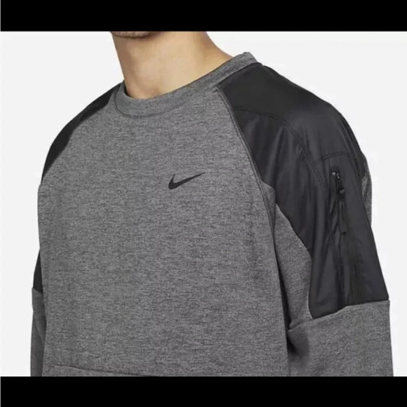 Nike Therma-FIT Men’s Charcoal Heather/Black Fitness Crew DQ4854-071 Size Small - Picture 2 of 7